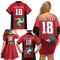 Custom Isle of Man Cricket Family Matching Off Shoulder Short Dress and Hawaiian Shirt Quocunque Jeceris Stabit - Wonder Print Shop