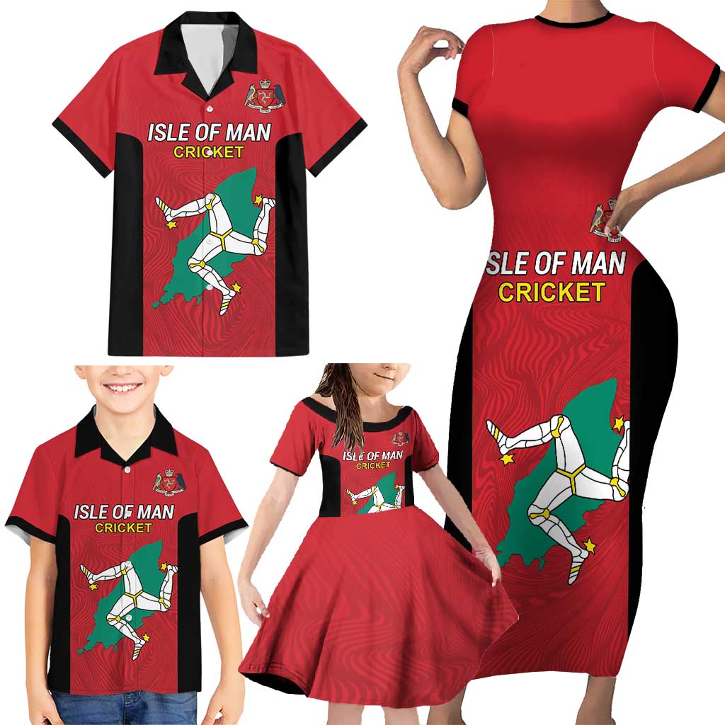 Custom Isle of Man Cricket Family Matching Short Sleeve Bodycon Dress and Hawaiian Shirt Quocunque Jeceris Stabit - Wonder Print Shop