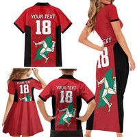 Custom Isle of Man Cricket Family Matching Short Sleeve Bodycon Dress and Hawaiian Shirt Quocunque Jeceris Stabit - Wonder Print Shop