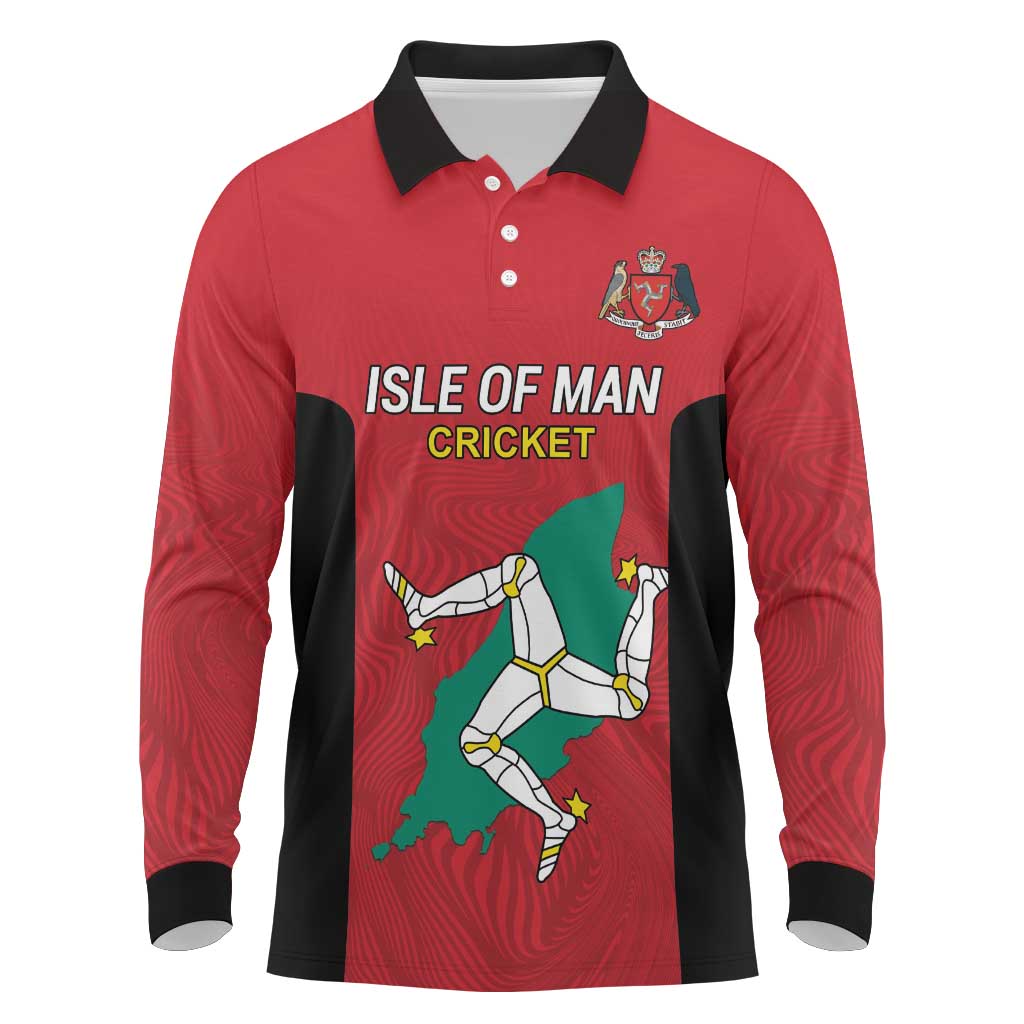 Custom Isle of Man Cricket Long Sleeve Polo Shirt Quocunque Jeceris Stabit - Wonder Print Shop