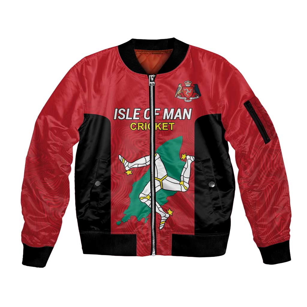 Custom Isle of Man Cricket Sleeve Zip Bomber Jacket Quocunque Jeceris Stabit - Wonder Print Shop