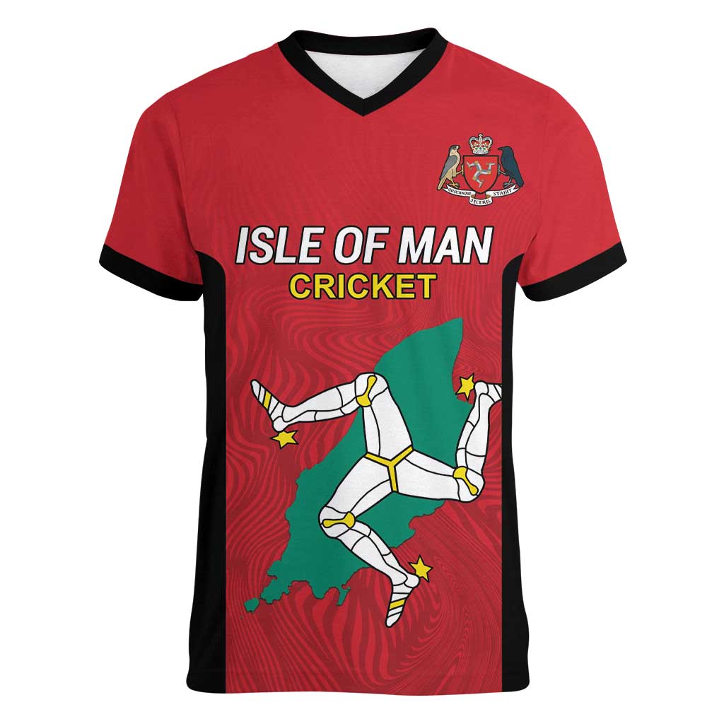 Custom Isle of Man Cricket Women V-Neck T-Shirt Quocunque Jeceris Stabit - Wonder Print Shop