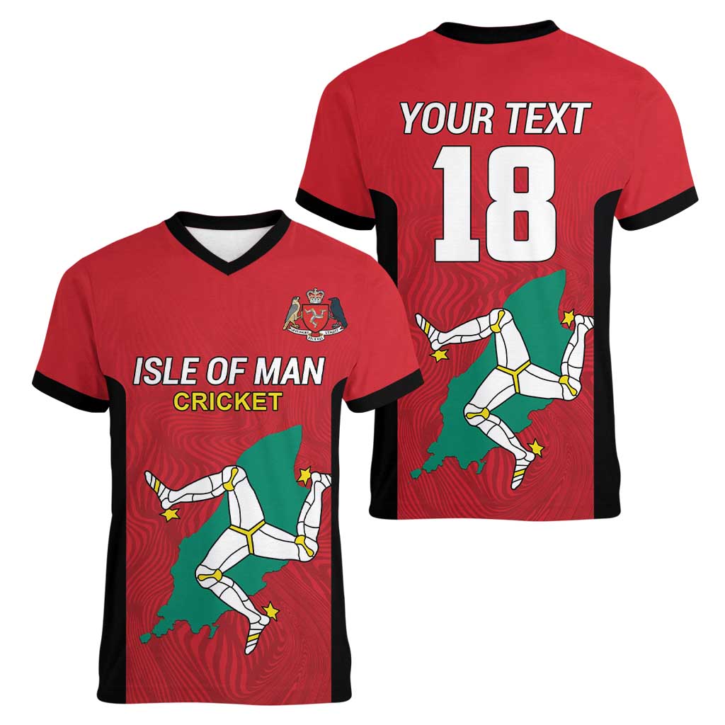 Custom Isle of Man Cricket Women V-Neck T-Shirt Quocunque Jeceris Stabit - Wonder Print Shop