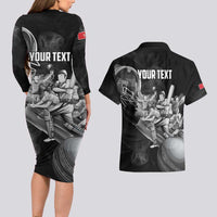 Personalized Isle of Man Cricket Couples Matching Long Sleeve Bodycon Dress and Hawaiian Shirt Go Champion - Wonder Print Shop