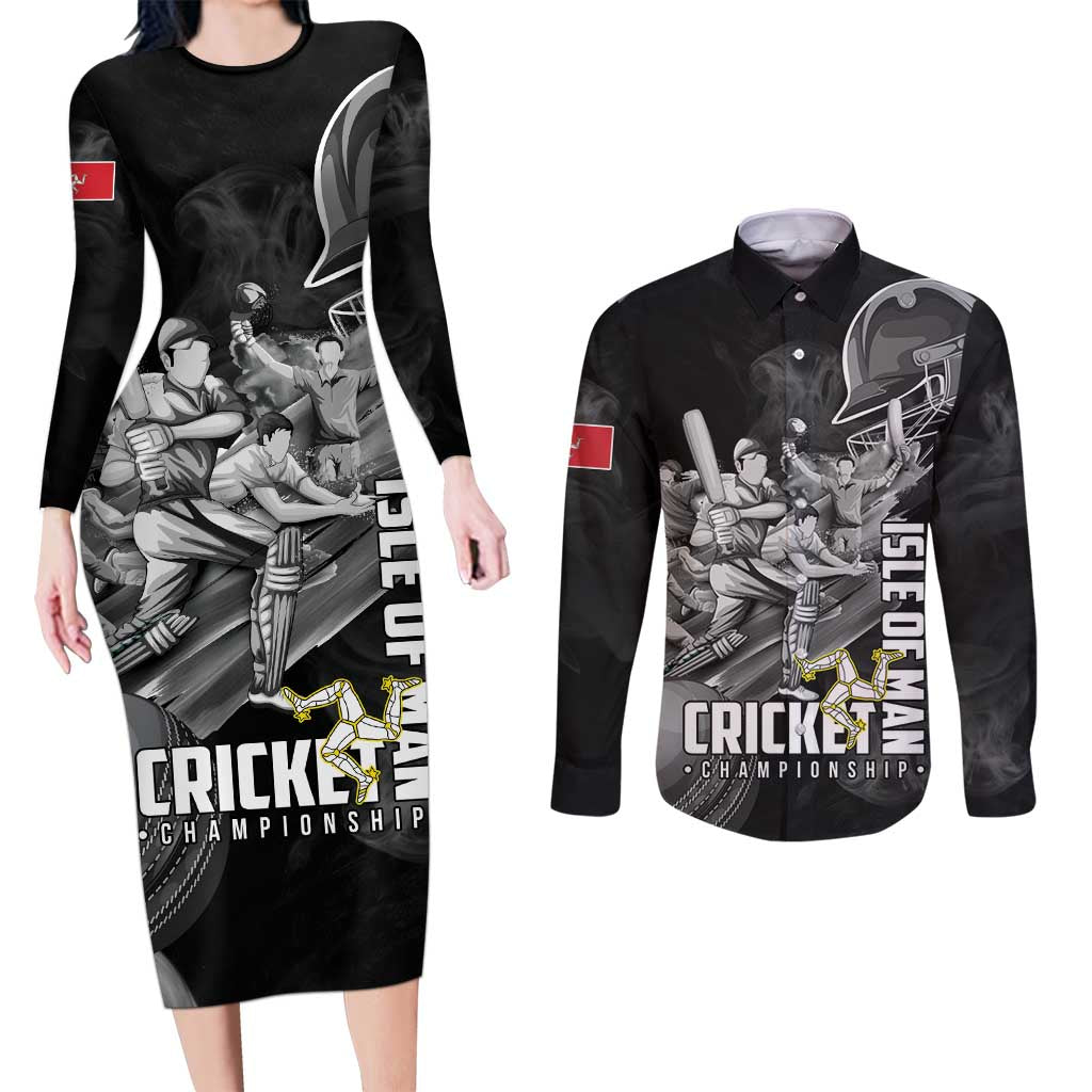 Personalized Isle of Man Cricket Couples Matching Long Sleeve Bodycon Dress and Long Sleeve Button Shirt Go Champion - Wonder Print Shop