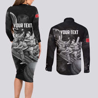 Personalized Isle of Man Cricket Couples Matching Long Sleeve Bodycon Dress and Long Sleeve Button Shirt Go Champion - Wonder Print Shop