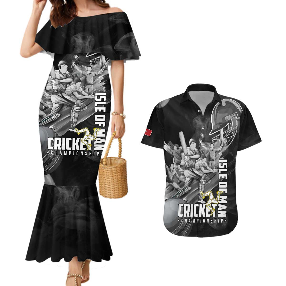 Personalized Isle of Man Cricket Couples Matching Mermaid Dress and Hawaiian Shirt Go Champion - Wonder Print Shop