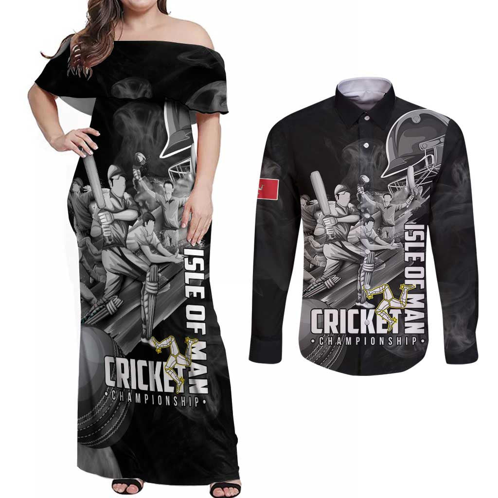 Personalized Isle of Man Cricket Couples Matching Off Shoulder Maxi Dress and Long Sleeve Button Shirt Go Champion - Wonder Print Shop