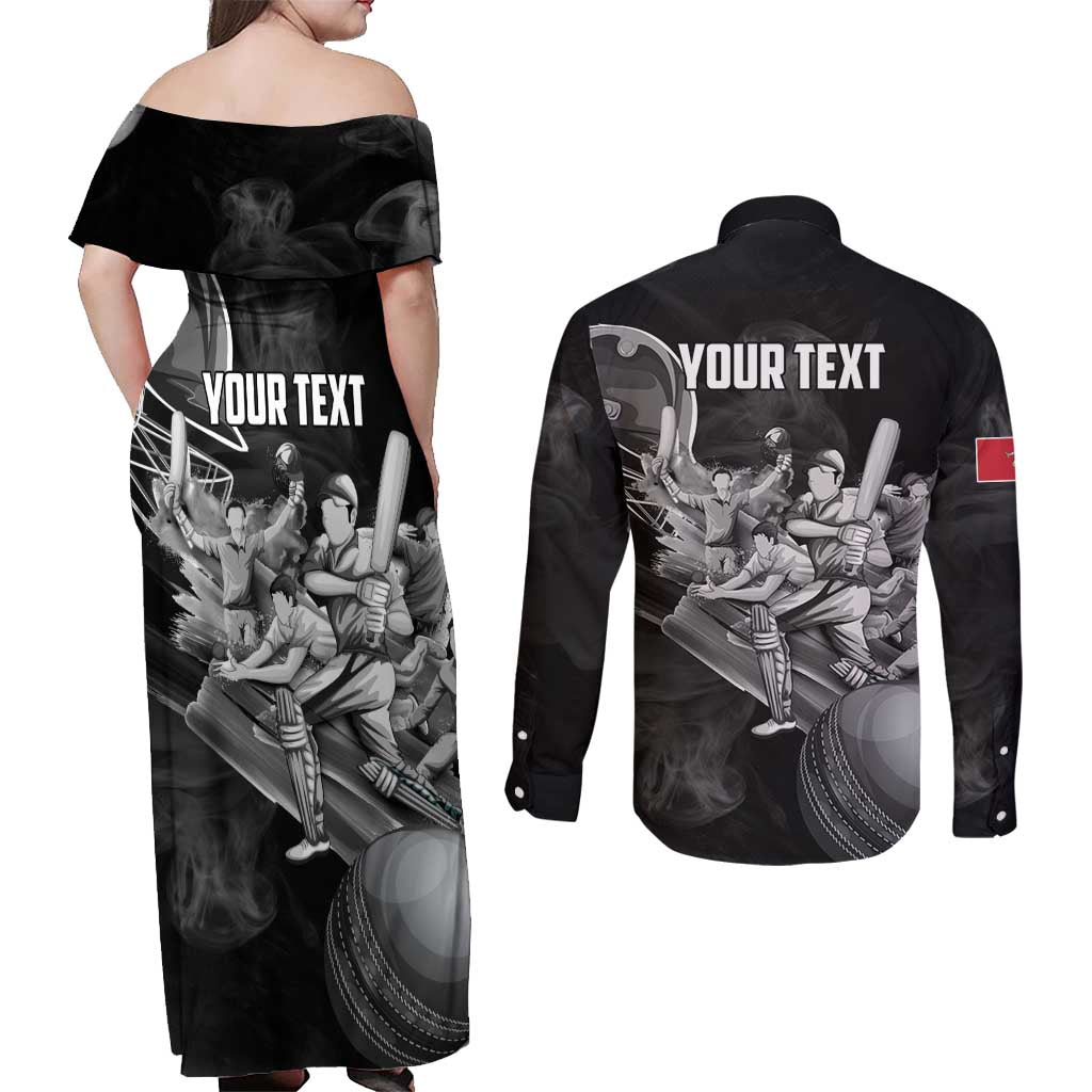 Personalized Isle of Man Cricket Couples Matching Off Shoulder Maxi Dress and Long Sleeve Button Shirt Go Champion - Wonder Print Shop