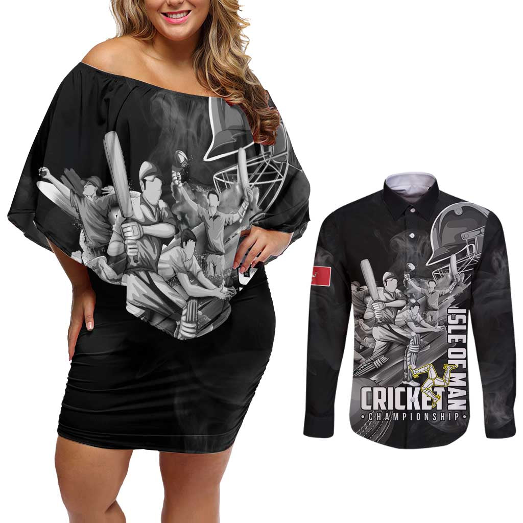 Personalized Isle of Man Cricket Couples Matching Off Shoulder Short Dress and Long Sleeve Button Shirt Go Champion - Wonder Print Shop