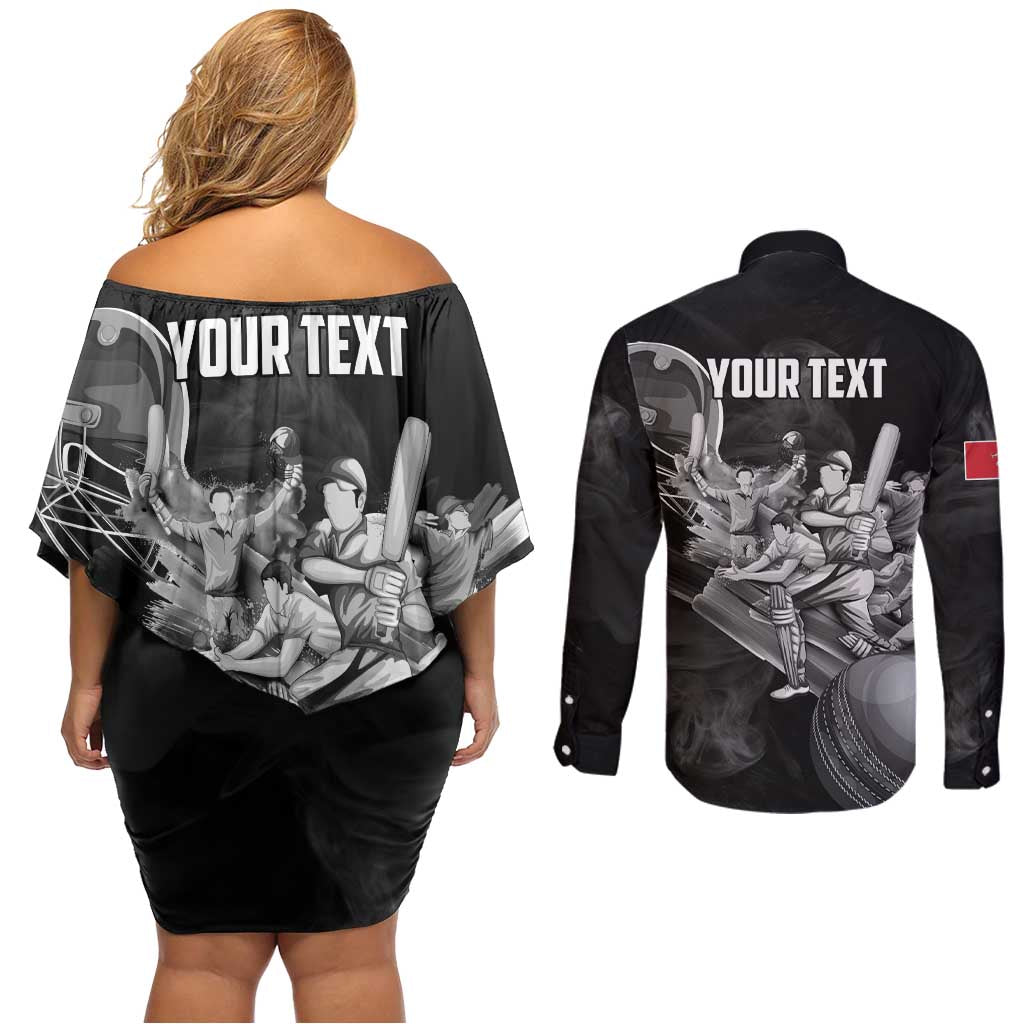 Personalized Isle of Man Cricket Couples Matching Off Shoulder Short Dress and Long Sleeve Button Shirt Go Champion - Wonder Print Shop