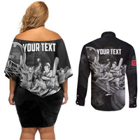 Personalized Isle of Man Cricket Couples Matching Off Shoulder Short Dress and Long Sleeve Button Shirt Go Champion - Wonder Print Shop