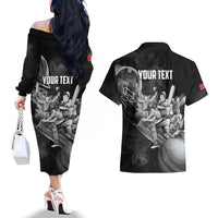 Personalized Isle of Man Cricket Couples Matching Off The Shoulder Long Sleeve Dress and Hawaiian Shirt Go Champion - Wonder Print Shop