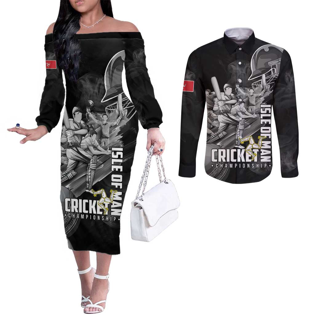 Personalized Isle of Man Cricket Couples Matching Off The Shoulder Long Sleeve Dress and Long Sleeve Button Shirt Go Champion - Wonder Print Shop