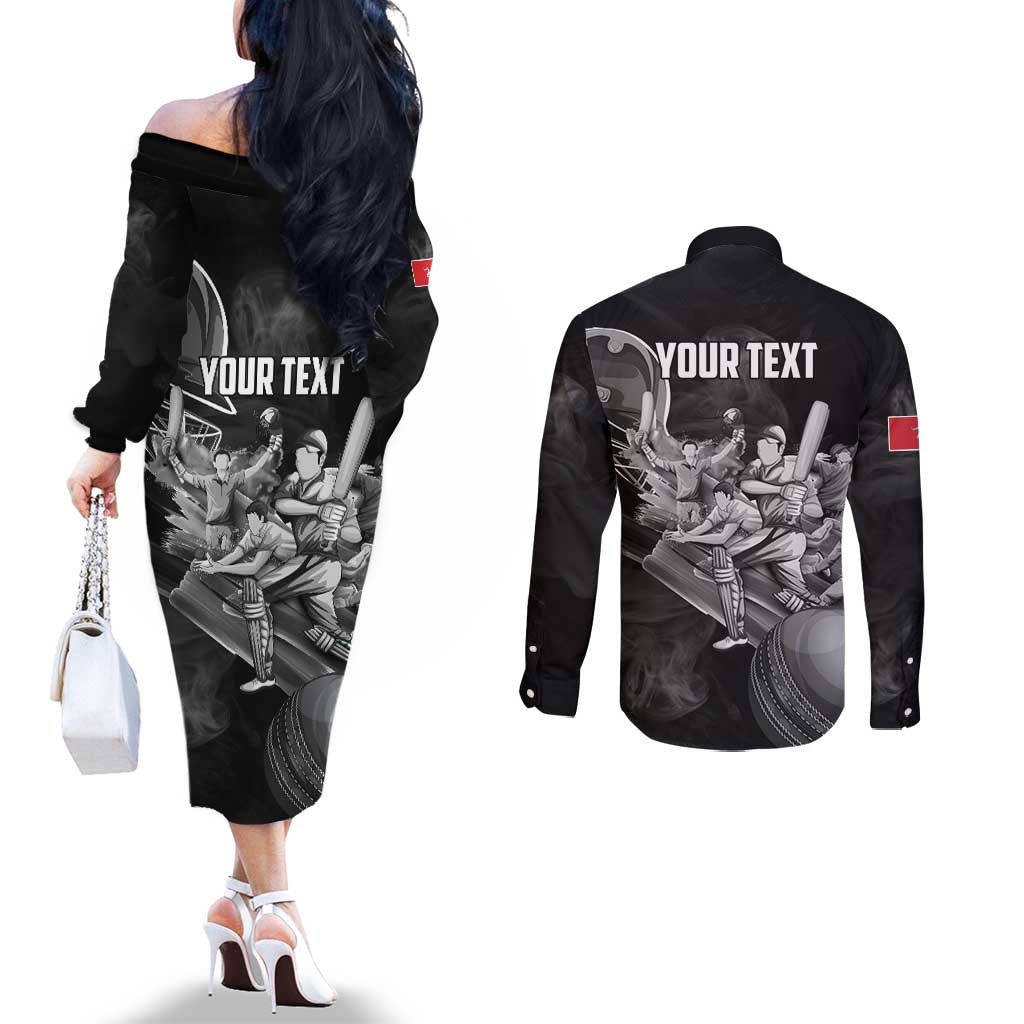 Personalized Isle of Man Cricket Couples Matching Off The Shoulder Long Sleeve Dress and Long Sleeve Button Shirt Go Champion - Wonder Print Shop