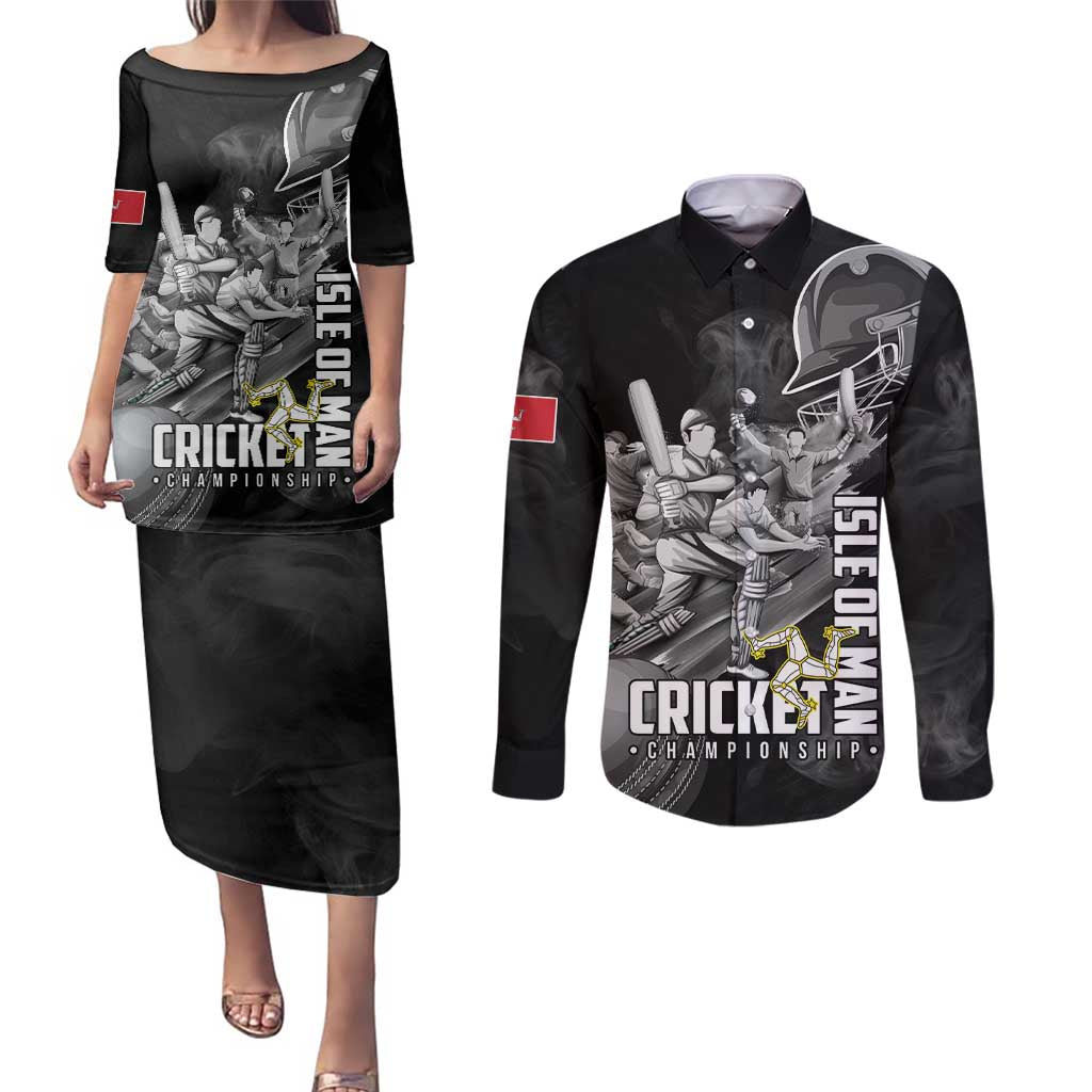 Personalized Isle of Man Cricket Couples Matching Puletasi and Long Sleeve Button Shirt Go Champion - Wonder Print Shop