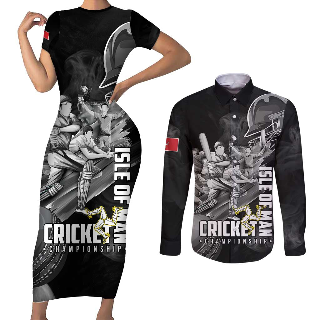 Personalized Isle of Man Cricket Couples Matching Short Sleeve Bodycon Dress and Long Sleeve Button Shirt Go Champion - Wonder Print Shop