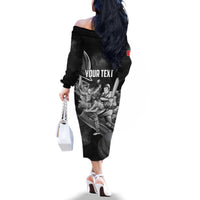 Personalized Isle of Man Cricket Family Matching Off The Shoulder Long Sleeve Dress and Hawaiian Shirt Go Champion - Wonder Print Shop
