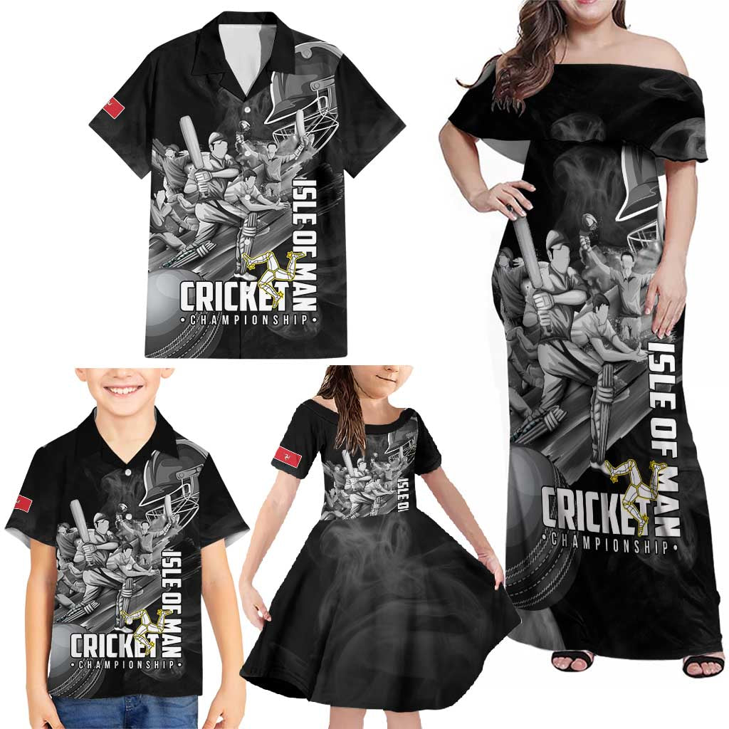 Personalized Isle of Man Cricket Family Matching Off Shoulder Maxi Dress and Hawaiian Shirt Go Champion - Wonder Print Shop