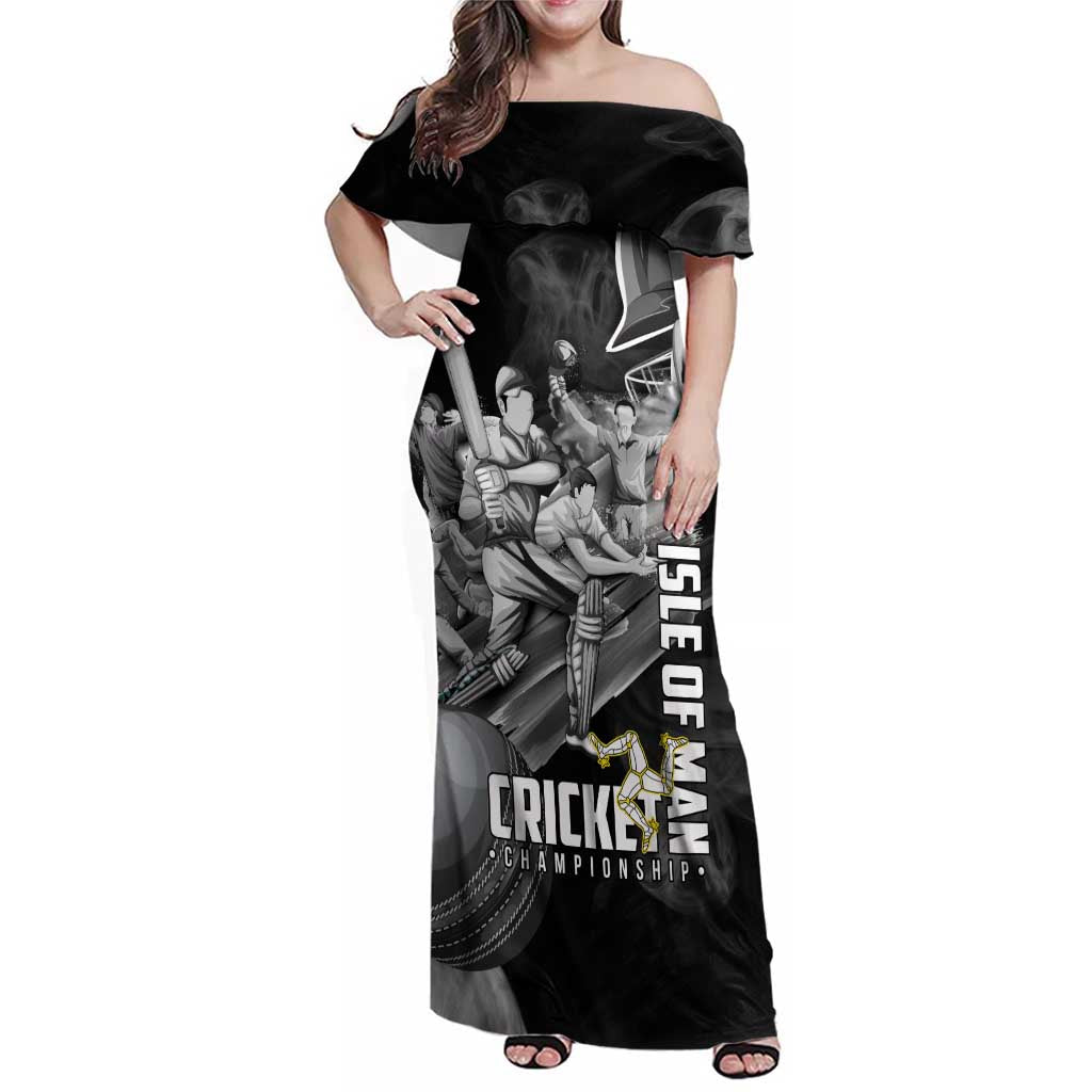 Personalized Isle of Man Cricket Family Matching Off Shoulder Maxi Dress and Hawaiian Shirt Go Champion - Wonder Print Shop