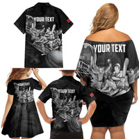 Personalized Isle of Man Cricket Family Matching Off Shoulder Short Dress and Hawaiian Shirt Go Champion - Wonder Print Shop