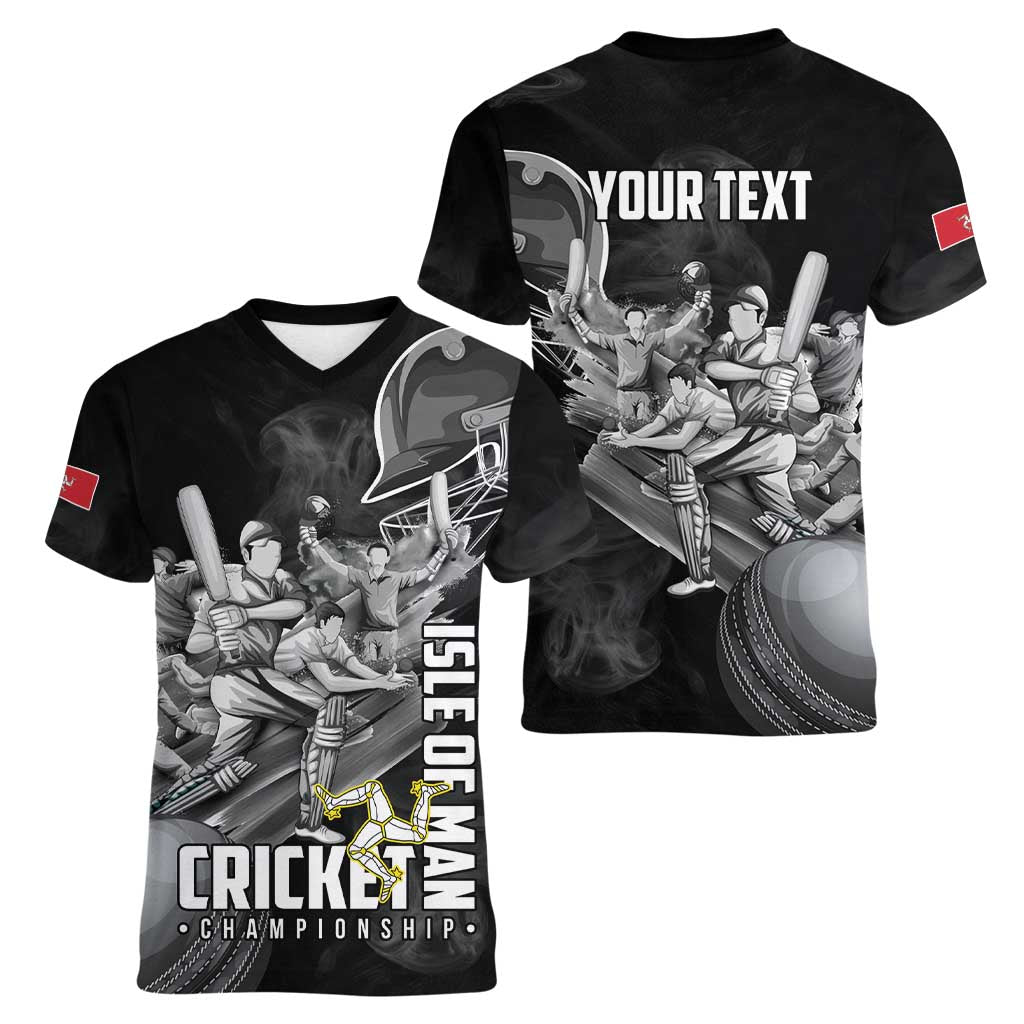 Personalized Isle of Man Cricket Women V-Neck T-Shirt Go Champion - Wonder Print Shop