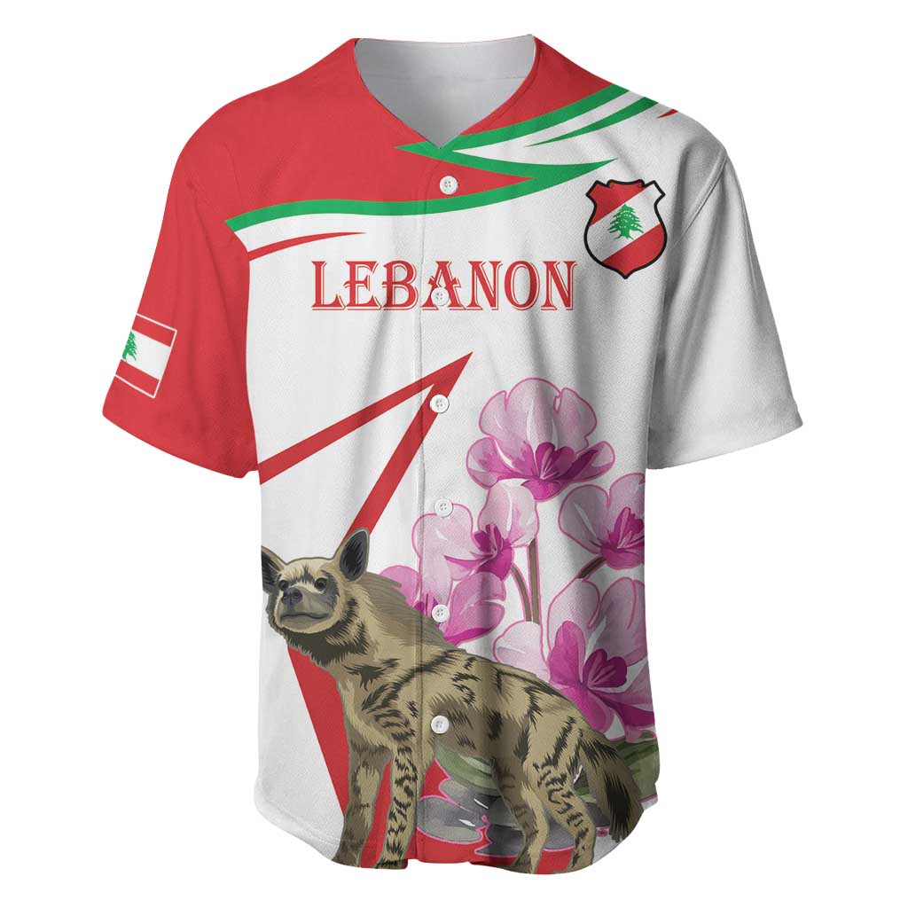 Lebanon Striped Hyena Baseball Jersey With Cyclamen Flowers - Wonder Print Shop