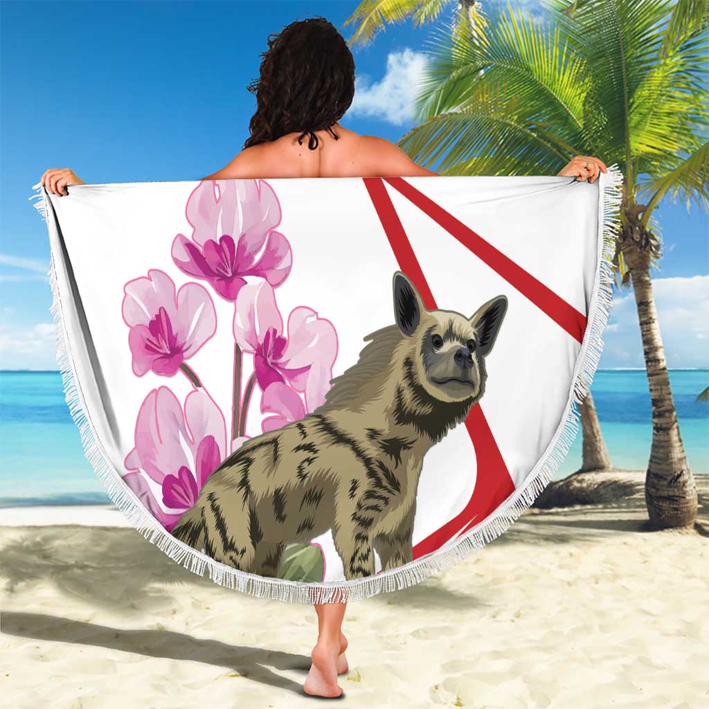 Lebanon Striped Hyena Beach Blanket With Cyclamen Flowers - Wonder Print Shop