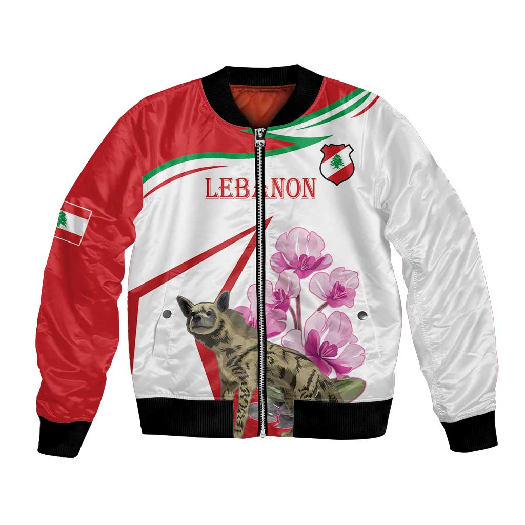 Lebanon Striped Hyena Bomber Jacket With Cyclamen Flowers - Wonder Print Shop