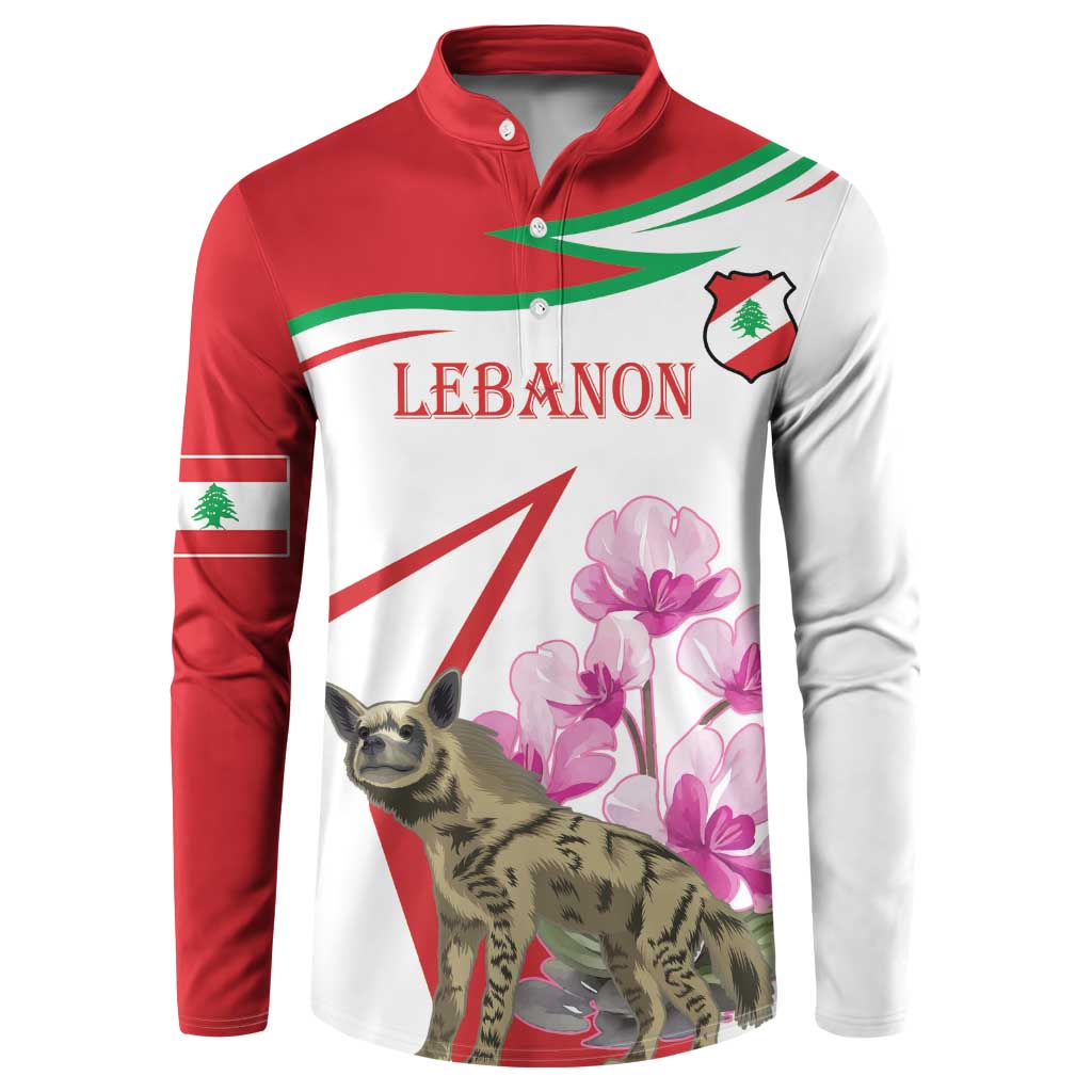 Lebanon Striped Hyena Button Sweatshirt With Cyclamen Flowers - Wonder Print Shop