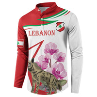 Lebanon Striped Hyena Button Sweatshirt With Cyclamen Flowers - Wonder Print Shop