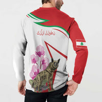 Lebanon Striped Hyena Button Sweatshirt With Cyclamen Flowers - Wonder Print Shop