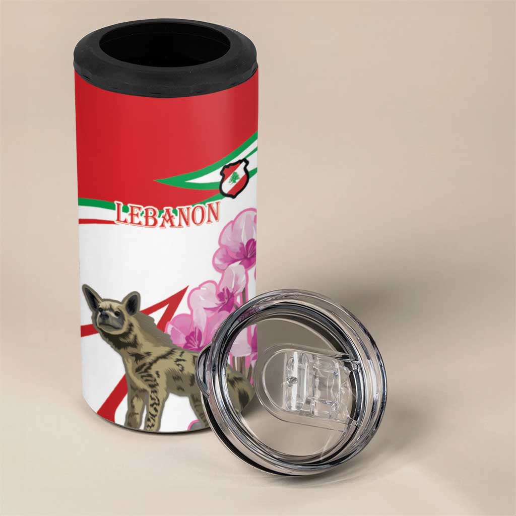 Lebanon Striped Hyena 4 in 1 Can Cooler Tumbler With Cyclamen Flowers - Wonder Print Shop