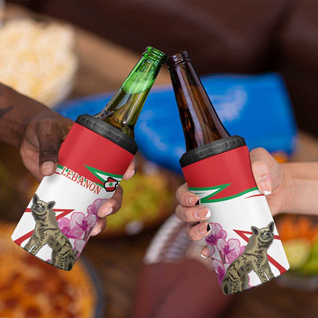 Lebanon Striped Hyena 4 in 1 Can Cooler Tumbler With Cyclamen Flowers - Wonder Print Shop