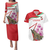 Lebanon Striped Hyena Couples Matching Puletasi and Hawaiian Shirt With Cyclamen Flowers - Wonder Print Shop