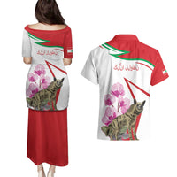 Lebanon Striped Hyena Couples Matching Puletasi and Hawaiian Shirt With Cyclamen Flowers - Wonder Print Shop