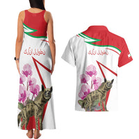 Lebanon Striped Hyena Couples Matching Tank Maxi Dress and Hawaiian Shirt With Cyclamen Flowers - Wonder Print Shop