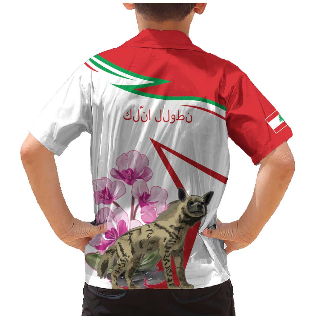 Lebanon Striped Hyena Family Matching Mermaid Dress and Hawaiian Shirt With Cyclamen Flowers - Wonder Print Shop