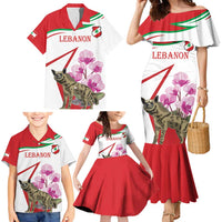Lebanon Striped Hyena Family Matching Mermaid Dress and Hawaiian Shirt With Cyclamen Flowers - Wonder Print Shop
