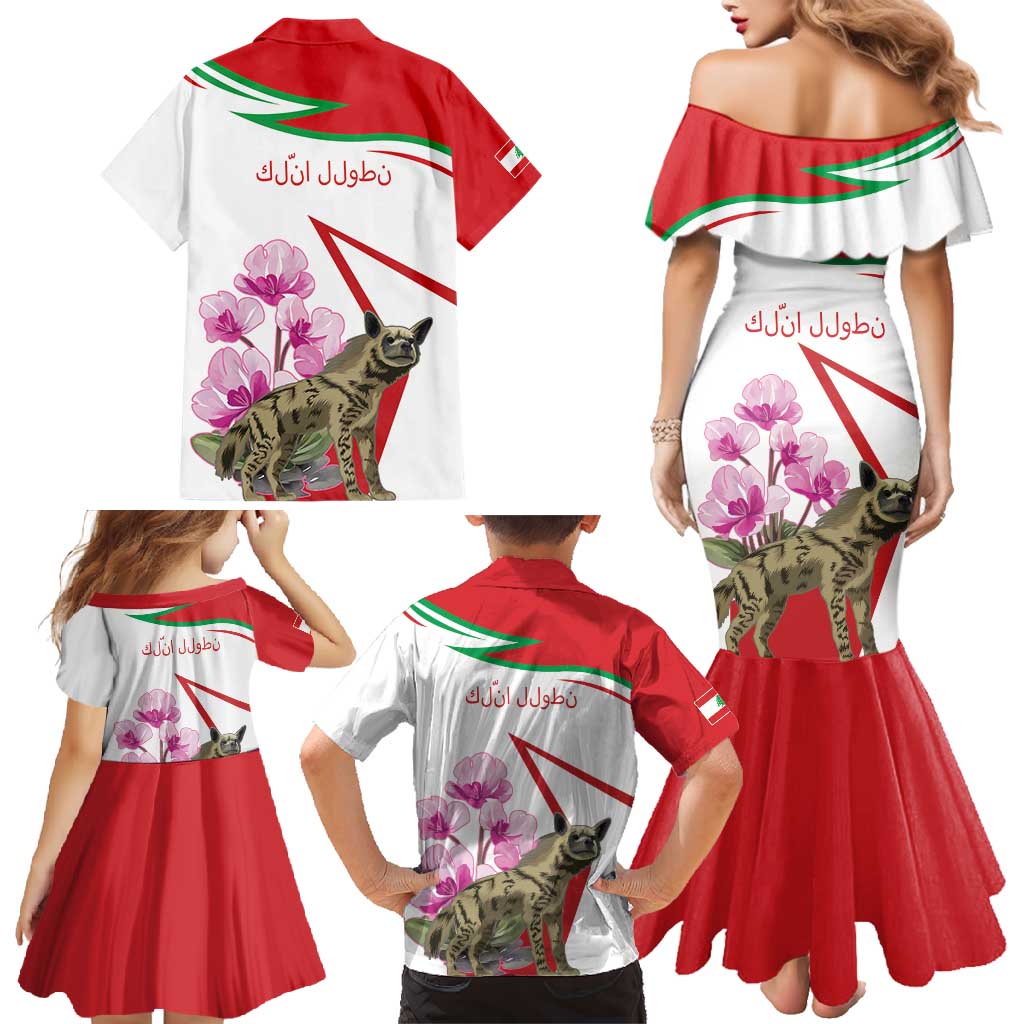 Lebanon Striped Hyena Family Matching Mermaid Dress and Hawaiian Shirt With Cyclamen Flowers - Wonder Print Shop