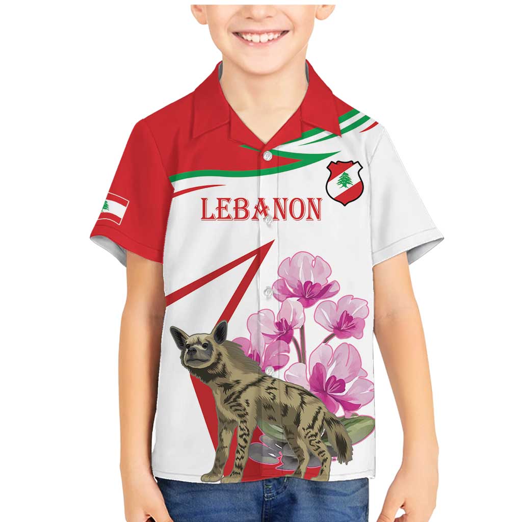 Lebanon Striped Hyena Family Matching Mermaid Dress and Hawaiian Shirt With Cyclamen Flowers - Wonder Print Shop