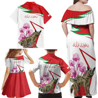 Lebanon Striped Hyena Family Matching Off Shoulder Maxi Dress and Hawaiian Shirt With Cyclamen Flowers - Wonder Print Shop
