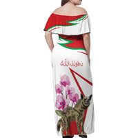 Lebanon Striped Hyena Family Matching Off Shoulder Maxi Dress and Hawaiian Shirt With Cyclamen Flowers - Wonder Print Shop