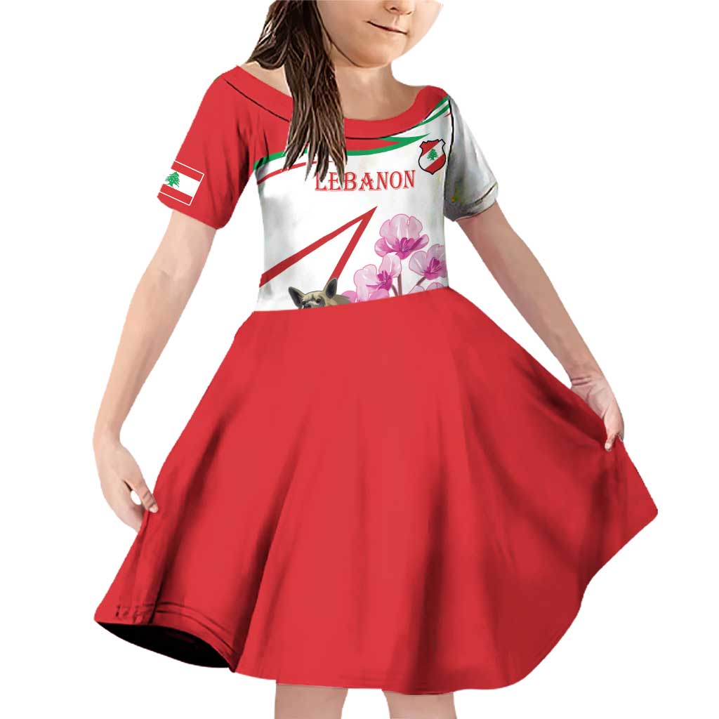 Lebanon Striped Hyena Family Matching Off Shoulder Short Dress and Hawaiian Shirt With Cyclamen Flowers - Wonder Print Shop