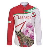 Lebanon Striped Hyena Family Matching Off Shoulder Short Dress and Hawaiian Shirt With Cyclamen Flowers - Wonder Print Shop