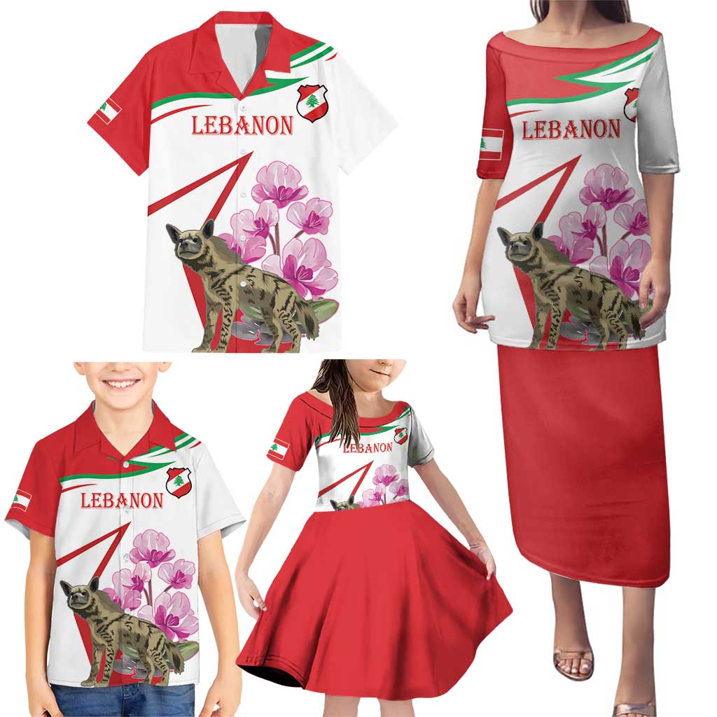 Lebanon Striped Hyena Family Matching Puletasi and Hawaiian Shirt With Cyclamen Flowers - Wonder Print Shop