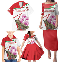 Lebanon Striped Hyena Family Matching Puletasi and Hawaiian Shirt With Cyclamen Flowers - Wonder Print Shop