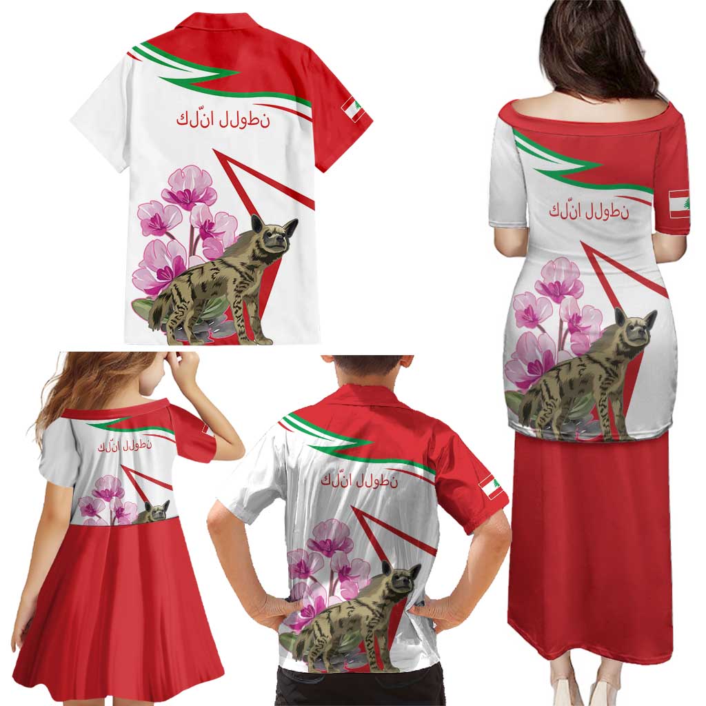 Lebanon Striped Hyena Family Matching Puletasi and Hawaiian Shirt With Cyclamen Flowers - Wonder Print Shop