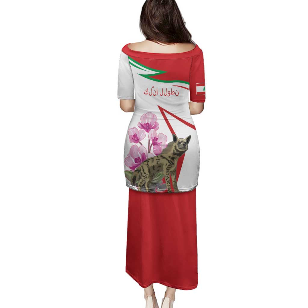 Lebanon Striped Hyena Family Matching Puletasi and Hawaiian Shirt With Cyclamen Flowers - Wonder Print Shop