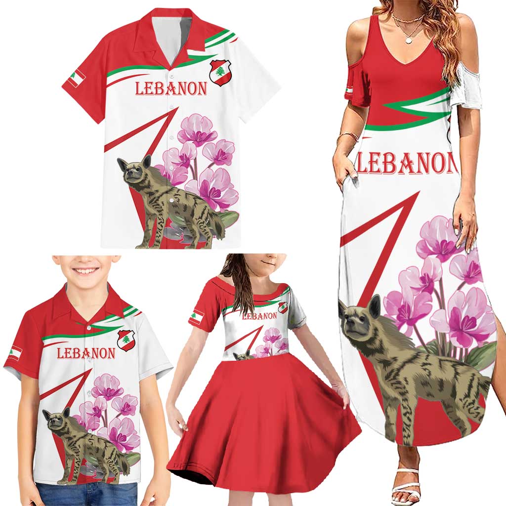 Lebanon Striped Hyena Family Matching Summer Maxi Dress and Hawaiian Shirt With Cyclamen Flowers - Wonder Print Shop